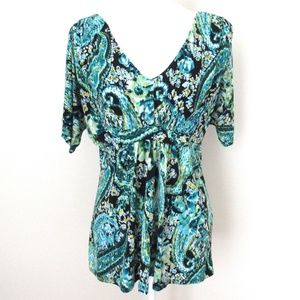 Lily Blue/White/Green Print Tunic Top, Stretch